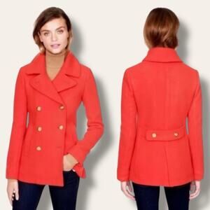 J. Crew Majestic Wool Peacoat 49360 Red Orange Double Breasted Jacket 10 Women’s